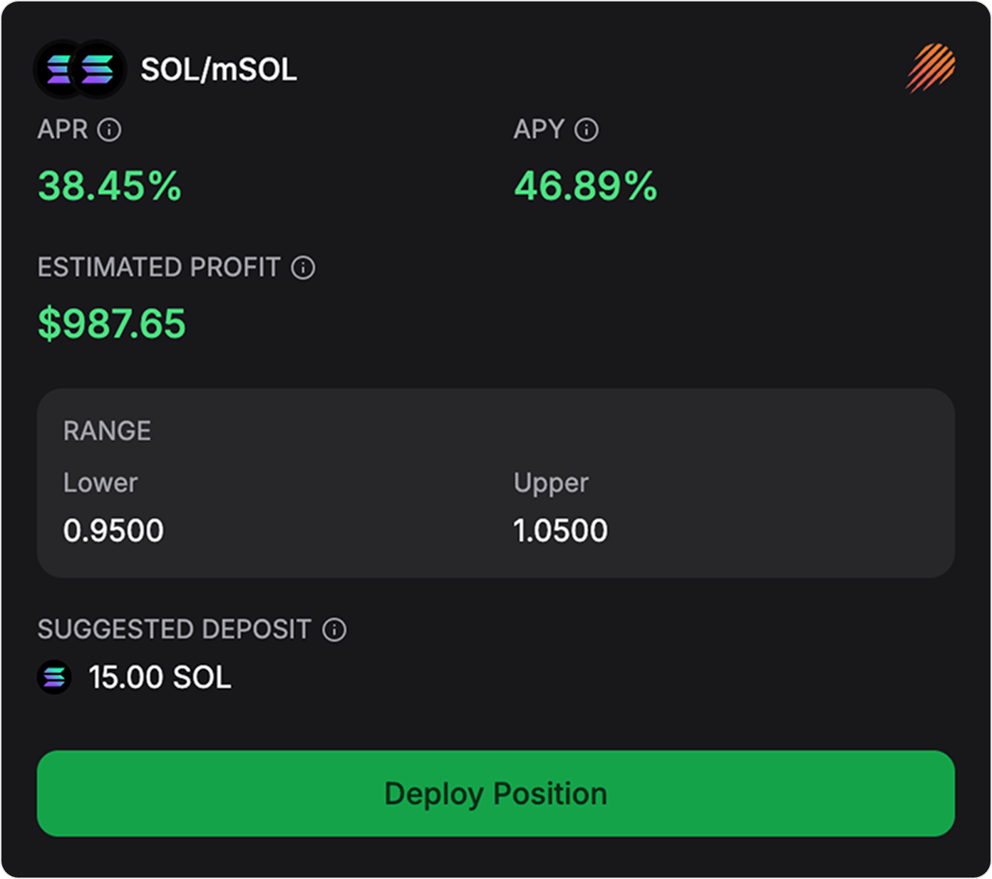 LP Agent's pool discovery interface showing profitable pool suggestions